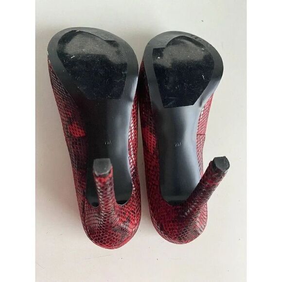 GUESS Red Snake Print High Stiletto Heeled Peep Toe Heels Size 7M Used - Picture 8 of 13